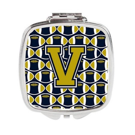 CAROLINES TREASURES Letter V Football Blue and Gold Compact Mirror, 3 x 0.3 x 2.75 in. CJ1074-VSCM